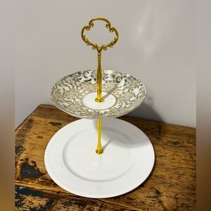 Two-Tier Gold and White Dessert Stand